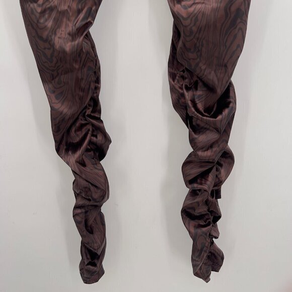 Maniere De Voir High Waisted Ruched Brown Satin Leopard Pants  Women's US 10 - Picture 7 of 13